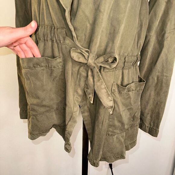 Nanette Lepore Womens Lyocell Army Green Military Jacket Medium Drape Front - Picture 1 of 11